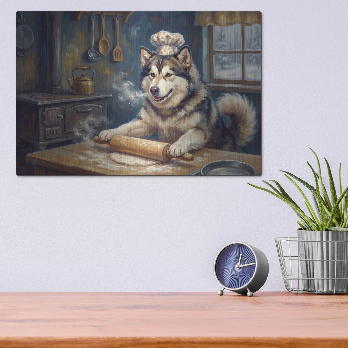 'Alaskan Malamute In The Kitchen' by Rich Monet Metal Wall Art
