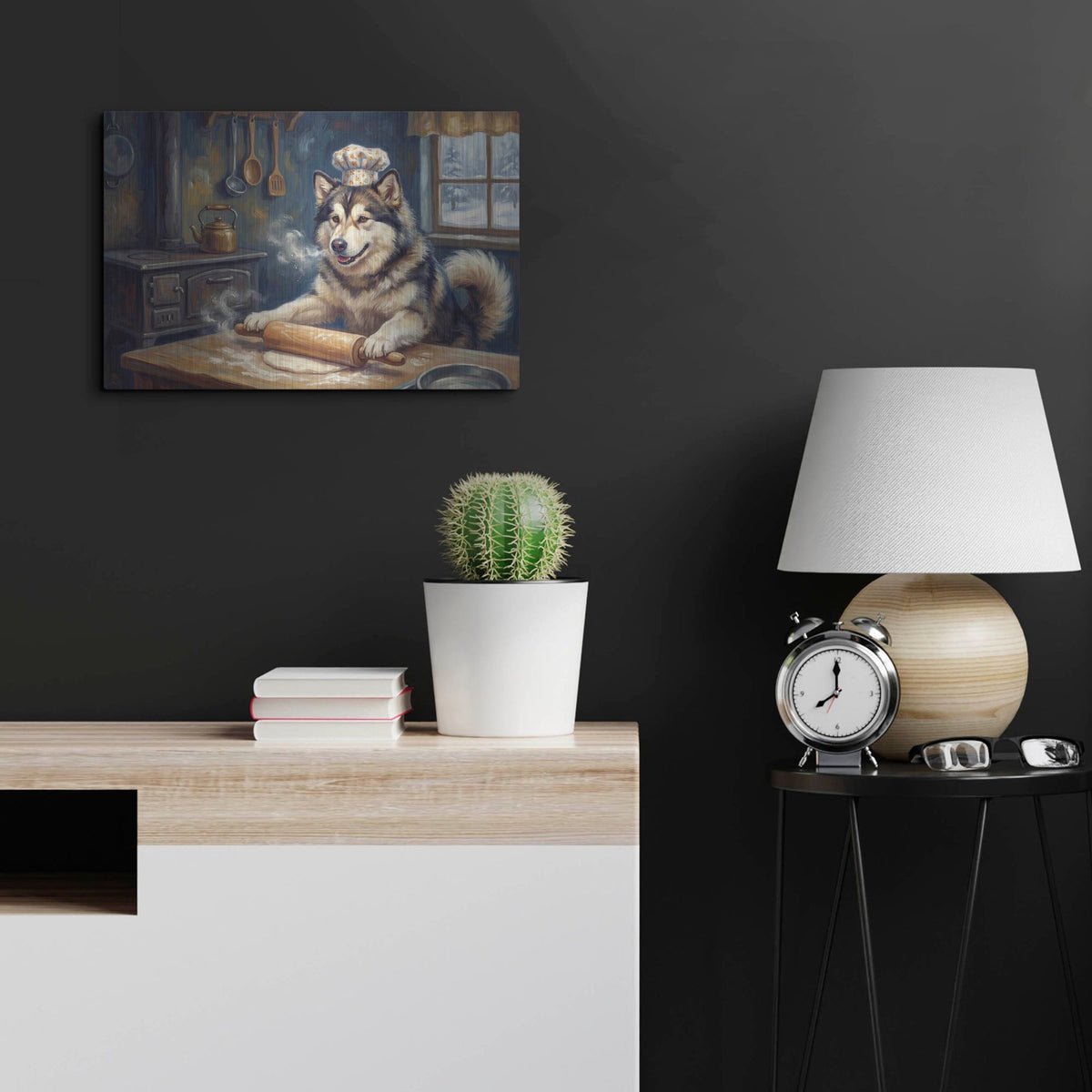 'Alaskan Malamute In The Kitchen' by Rich Monet Metal Wall Art