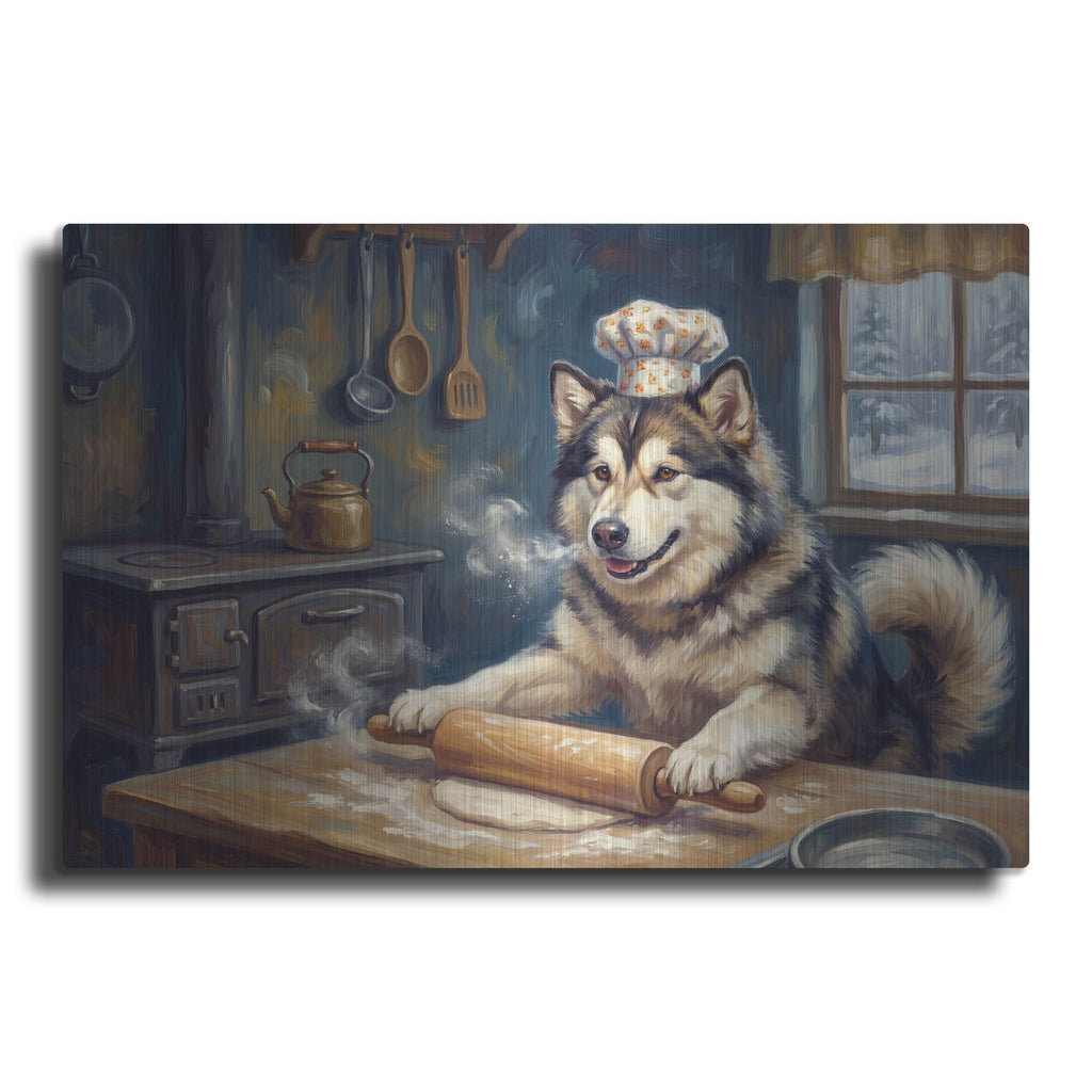 'Alaskan Malamute In The Kitchen' by Rich Monet Metal Wall Art