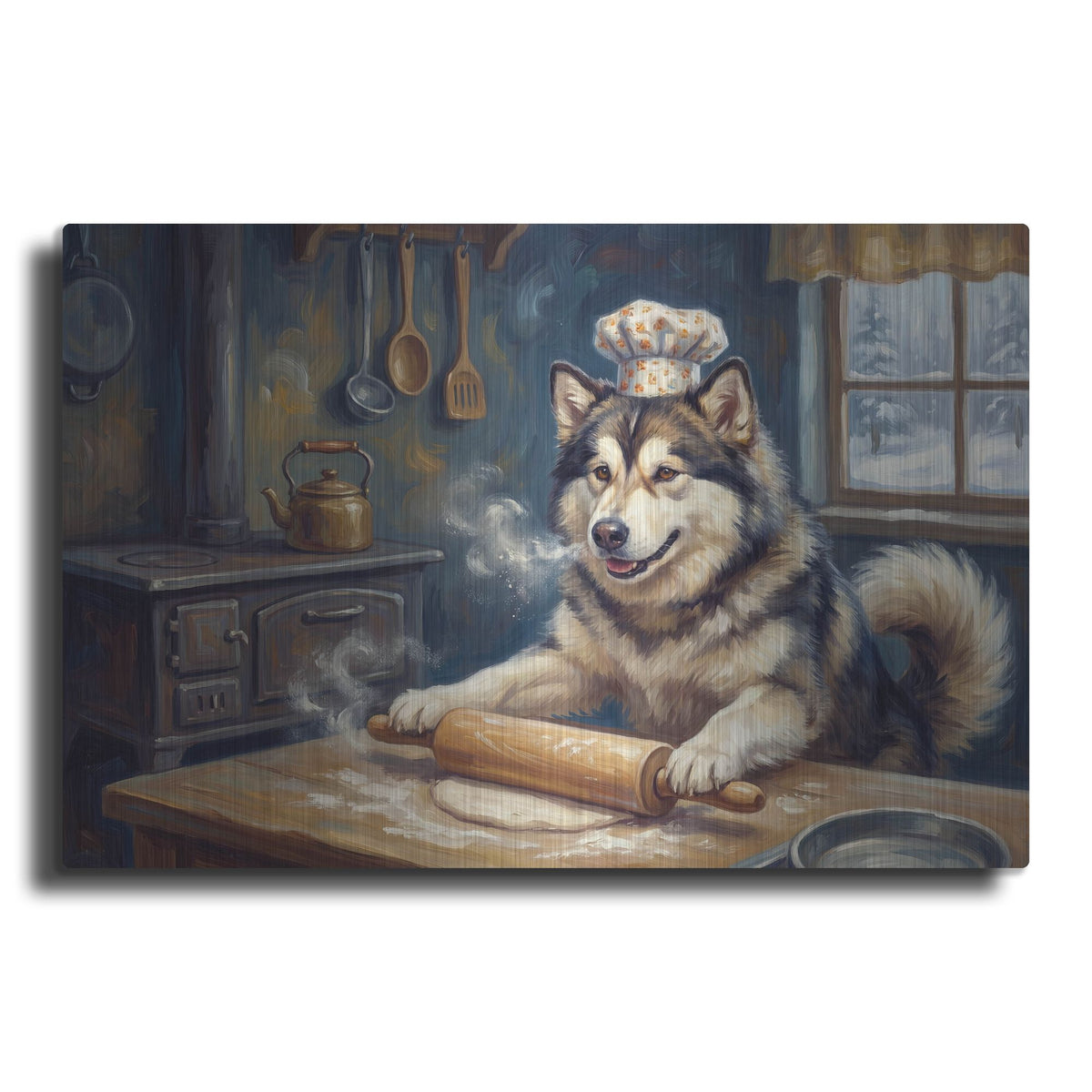 'Alaskan Malamute In The Kitchen' by Rich Monet Metal Wall Art
