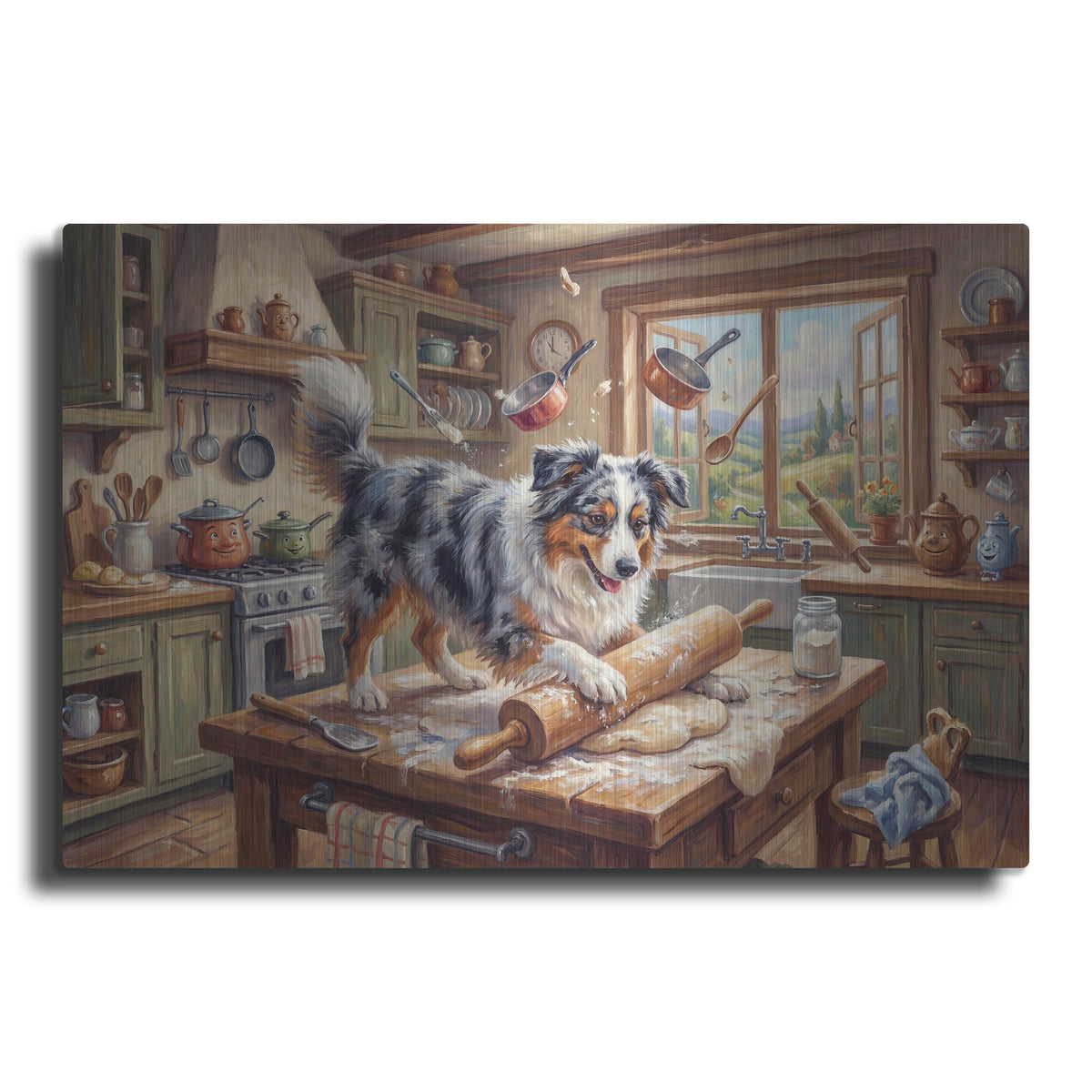 'Australian Shepherd In The Kitchen' by Rich Monet Metal Wall Art