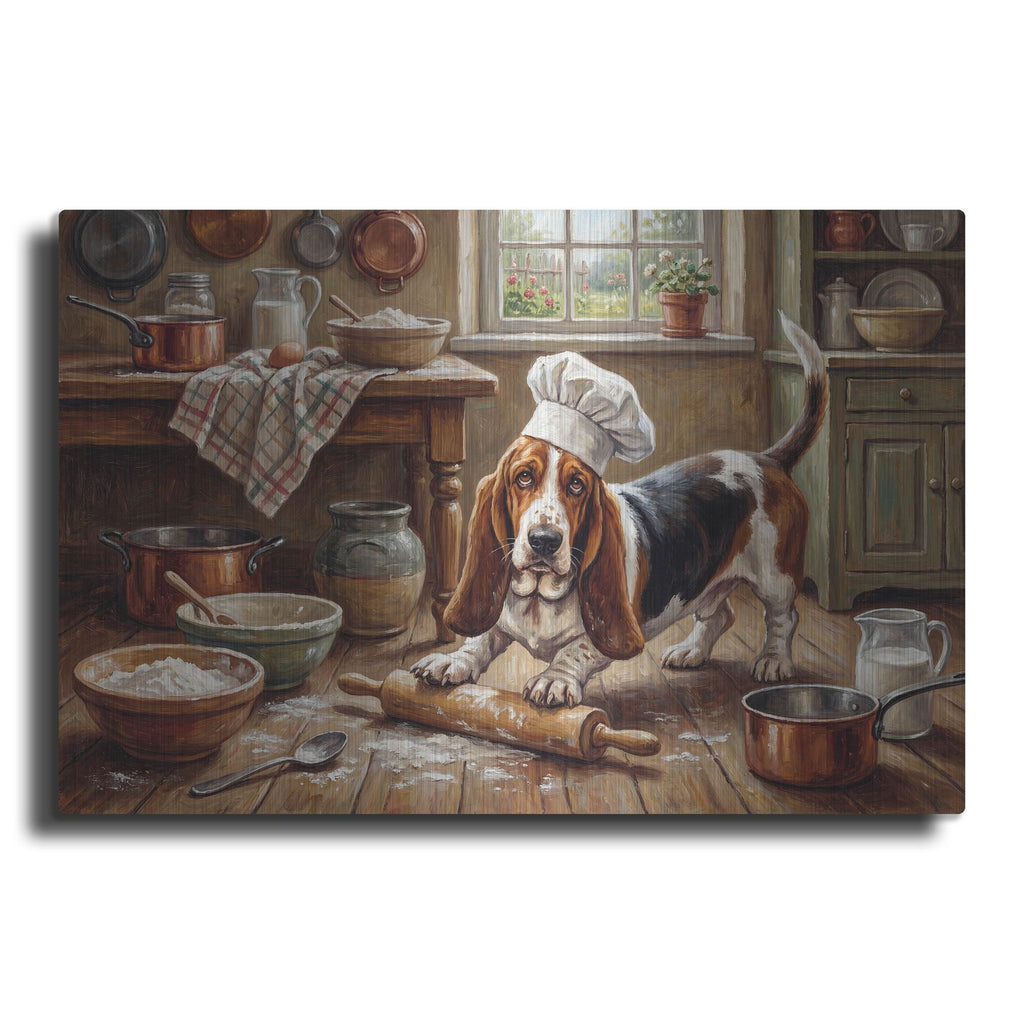 'Basset Hound In The Kitchen' by Rich Monet Metal Wall Art