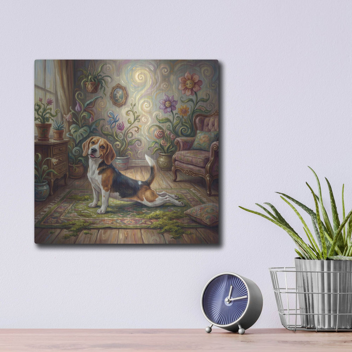 'Beagle Yoga Cobra' by Rich Monet Metal Wall Art