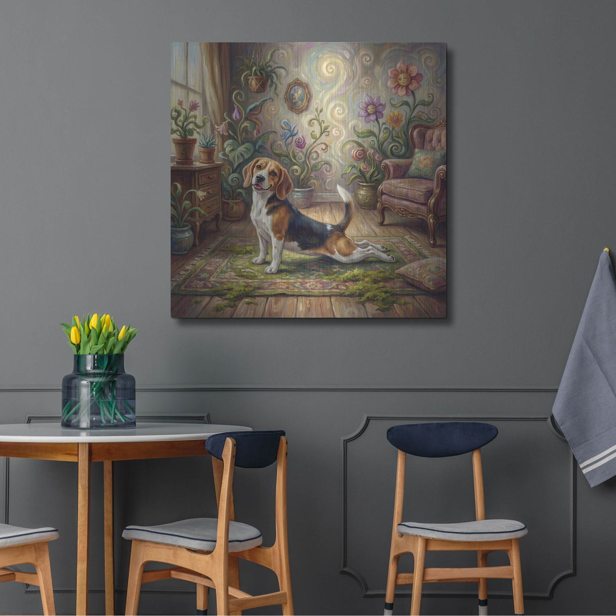 'Beagle Yoga Cobra' by Rich Monet Metal Wall Art