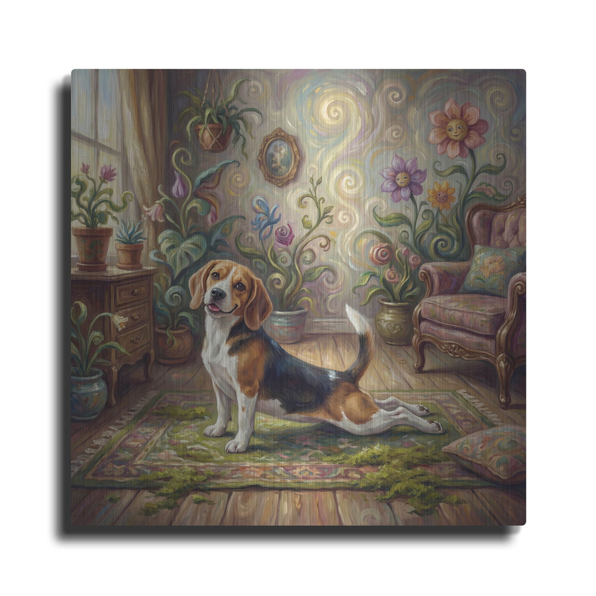 'Beagle Yoga Cobra' by Rich Monet Metal Wall Art