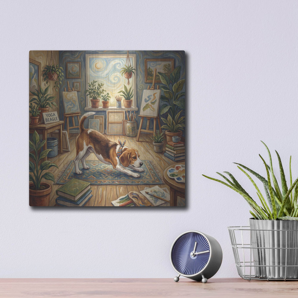 'Beagle Yoga Downward Dog' by Rich Monet Metal Wall Art