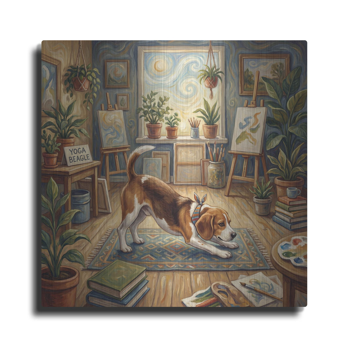 'Beagle Yoga Downward Dog' by Rich Monet Metal Wall Art