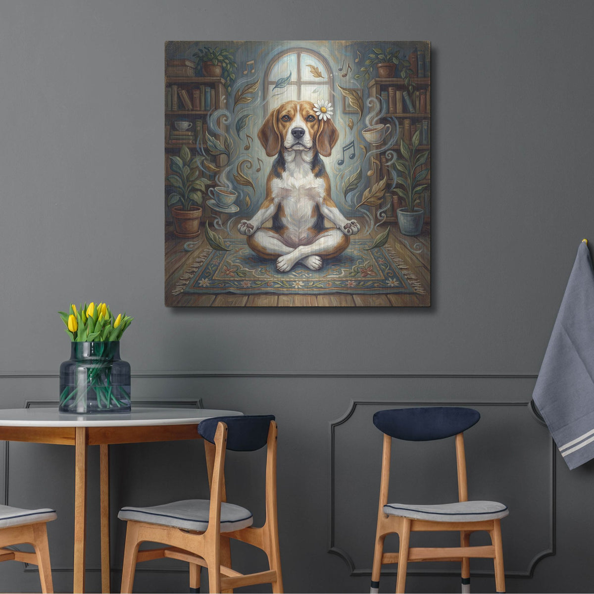 'Beagle Yoga Lotus' by Rich Monet Metal Wall Art