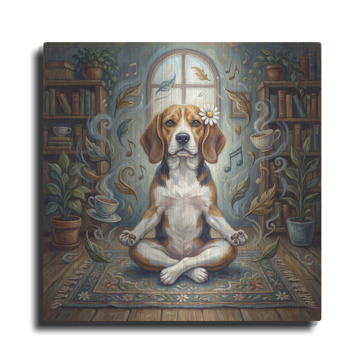 'Beagle Yoga Lotus' by Rich Monet Metal Wall Art
