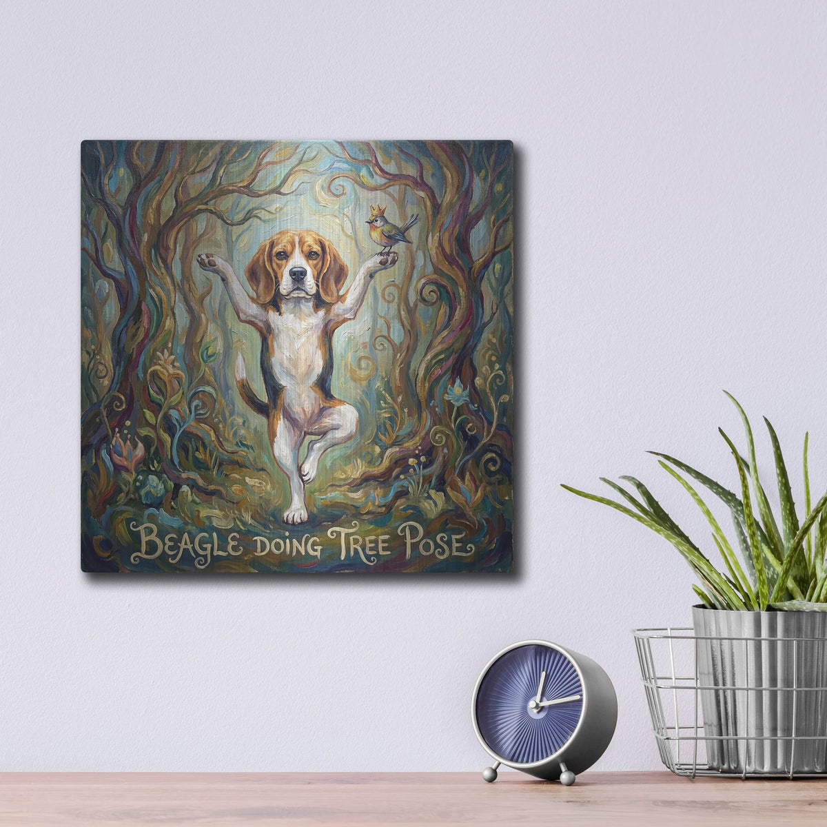 'Beagle Yoga Tree Pose' by Rich Monet Metal Wall Art