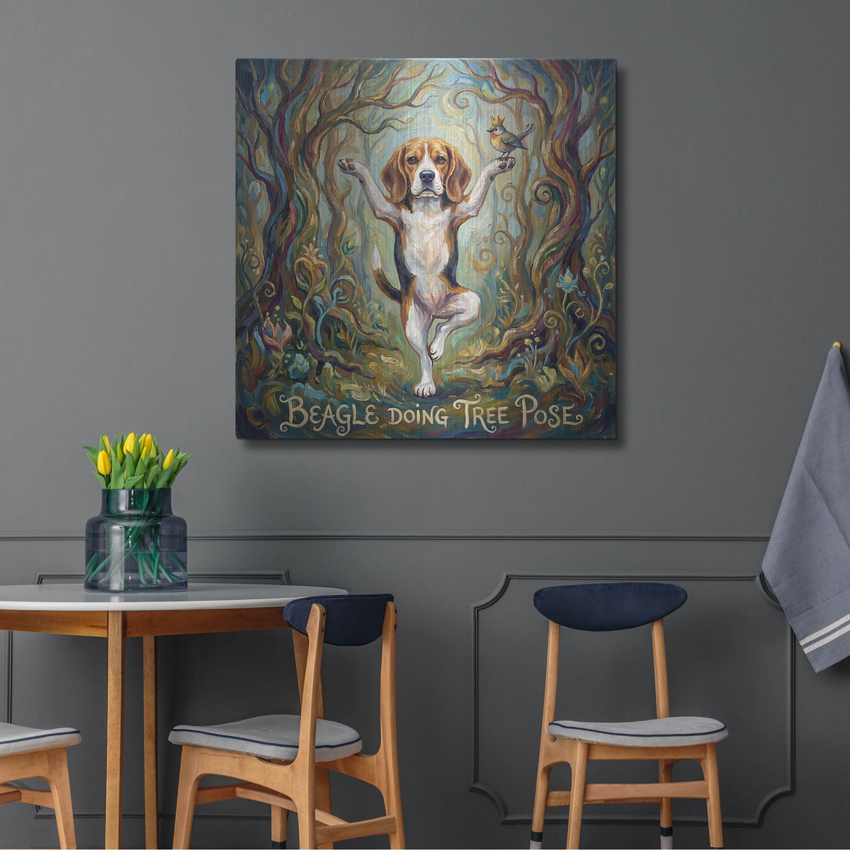 'Beagle Yoga Tree Pose' by Rich Monet Metal Wall Art