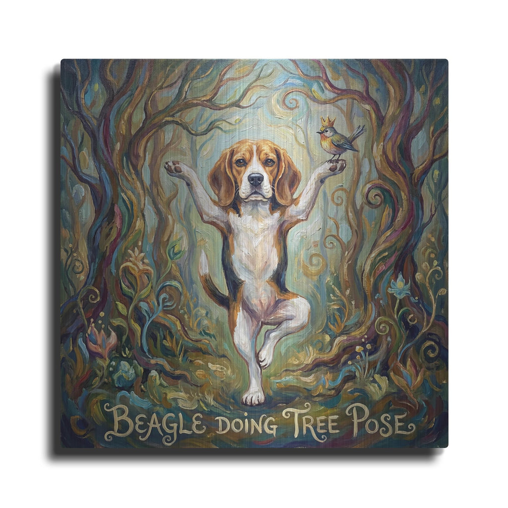 'Beagle Yoga Tree Pose' by Rich Monet Metal Wall Art