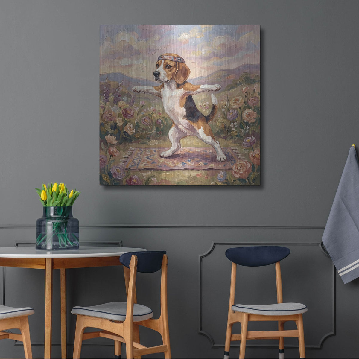 'Beagle Yoga Warrior Pose' by Rich Monet Metal Wall Art