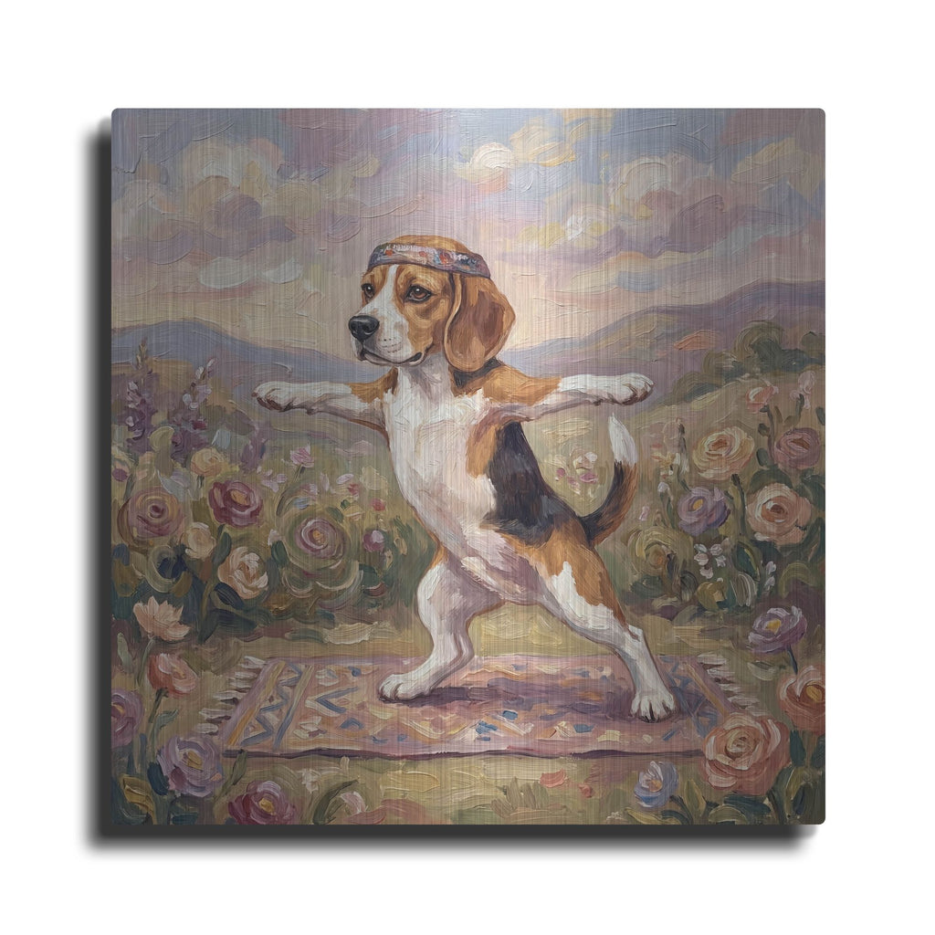 'Beagle Yoga Warrior Pose' by Rich Monet Metal Wall Art