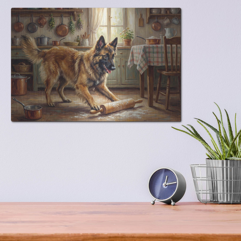 'Belgian Malinois In The Kitchen' by Rich Monet Metal Wall Art