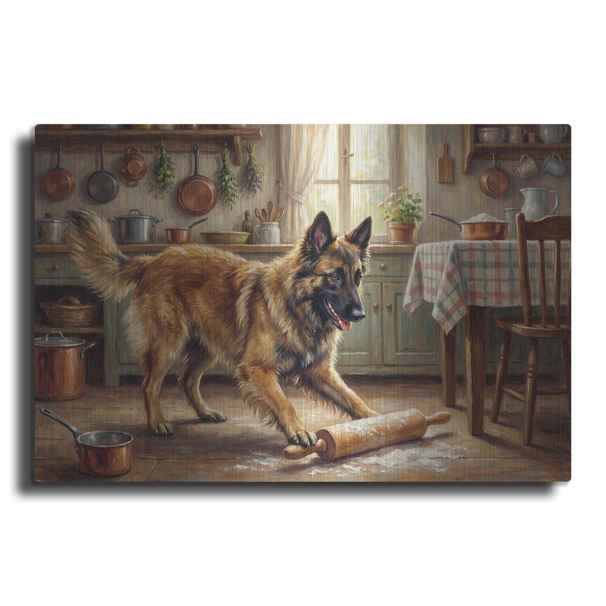 'Belgian Malinois In The Kitchen' by Rich Monet Metal Wall Art
