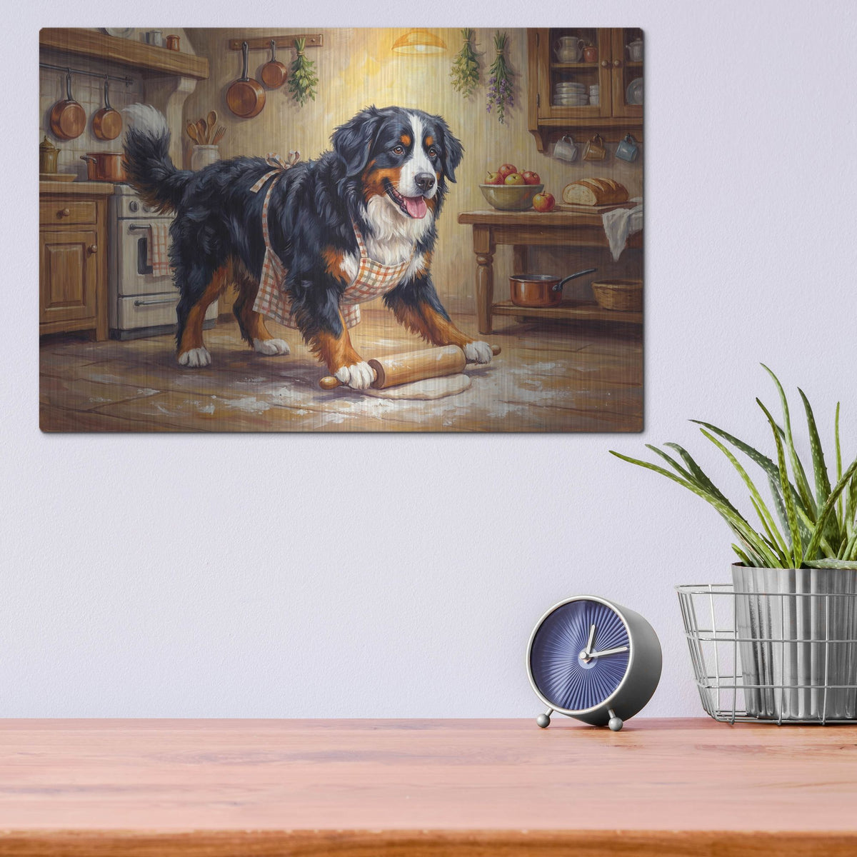 'Bernes Mountain Dog In The Kitchen' by Rich Monet Metal Wall Art
