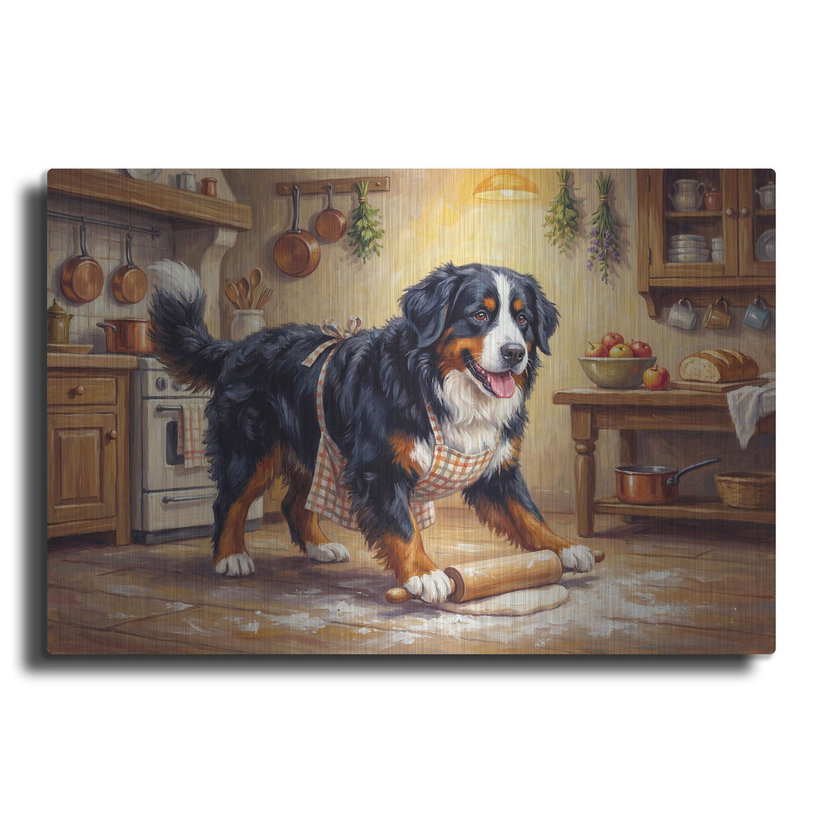 'Bernes Mountain Dog In The Kitchen' by Rich Monet Metal Wall Art
