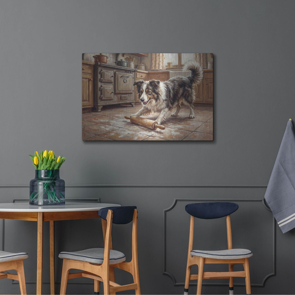 'Border Collie In The Kitchen' by Rich Monet Metal Wall Art