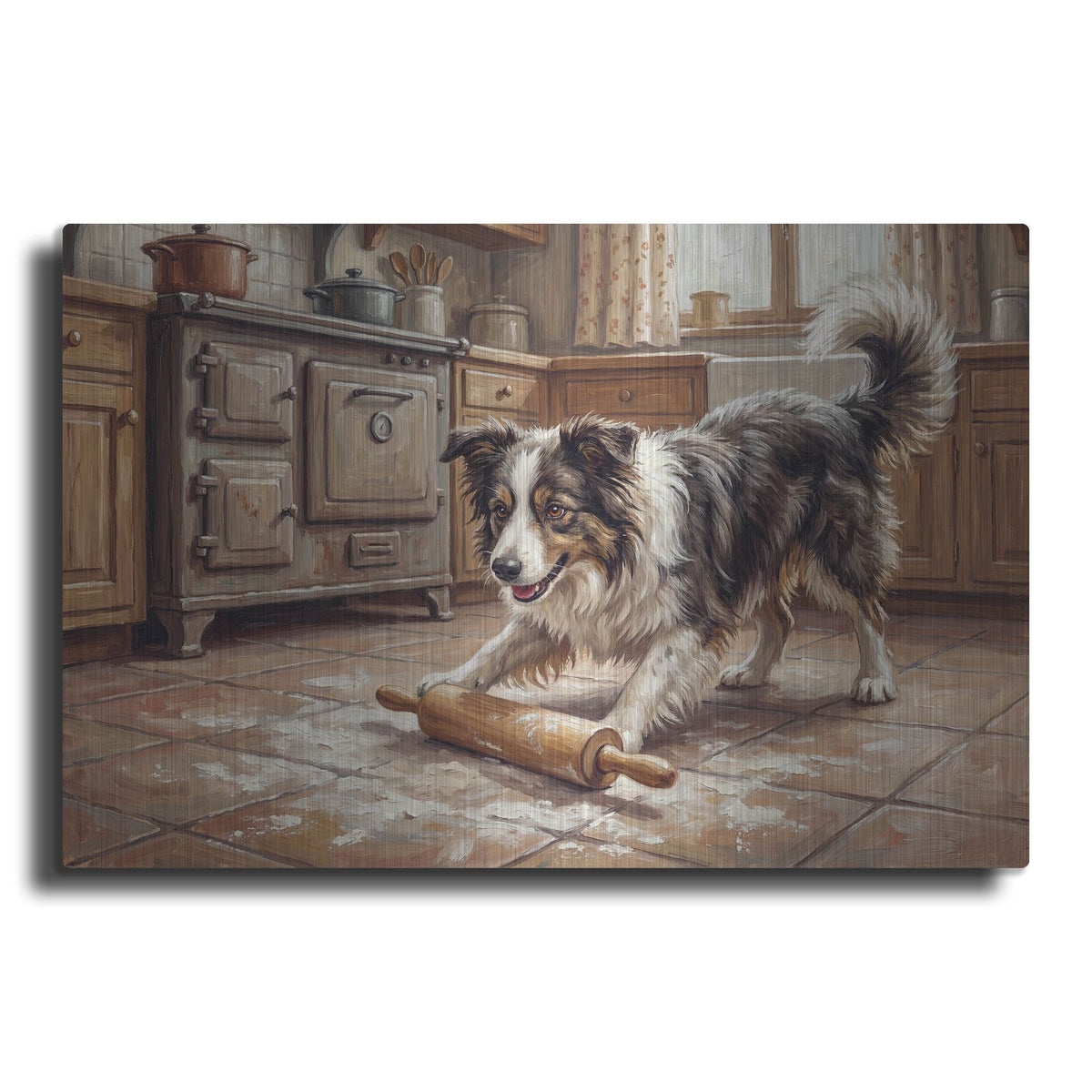 'Border Collie In The Kitchen' by Rich Monet Metal Wall Art