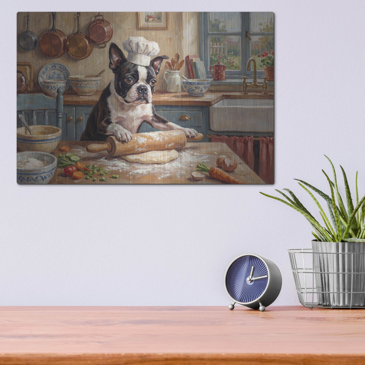 'Boston Terrier In The Kitchen' by Rich Monet Metal Wall Art