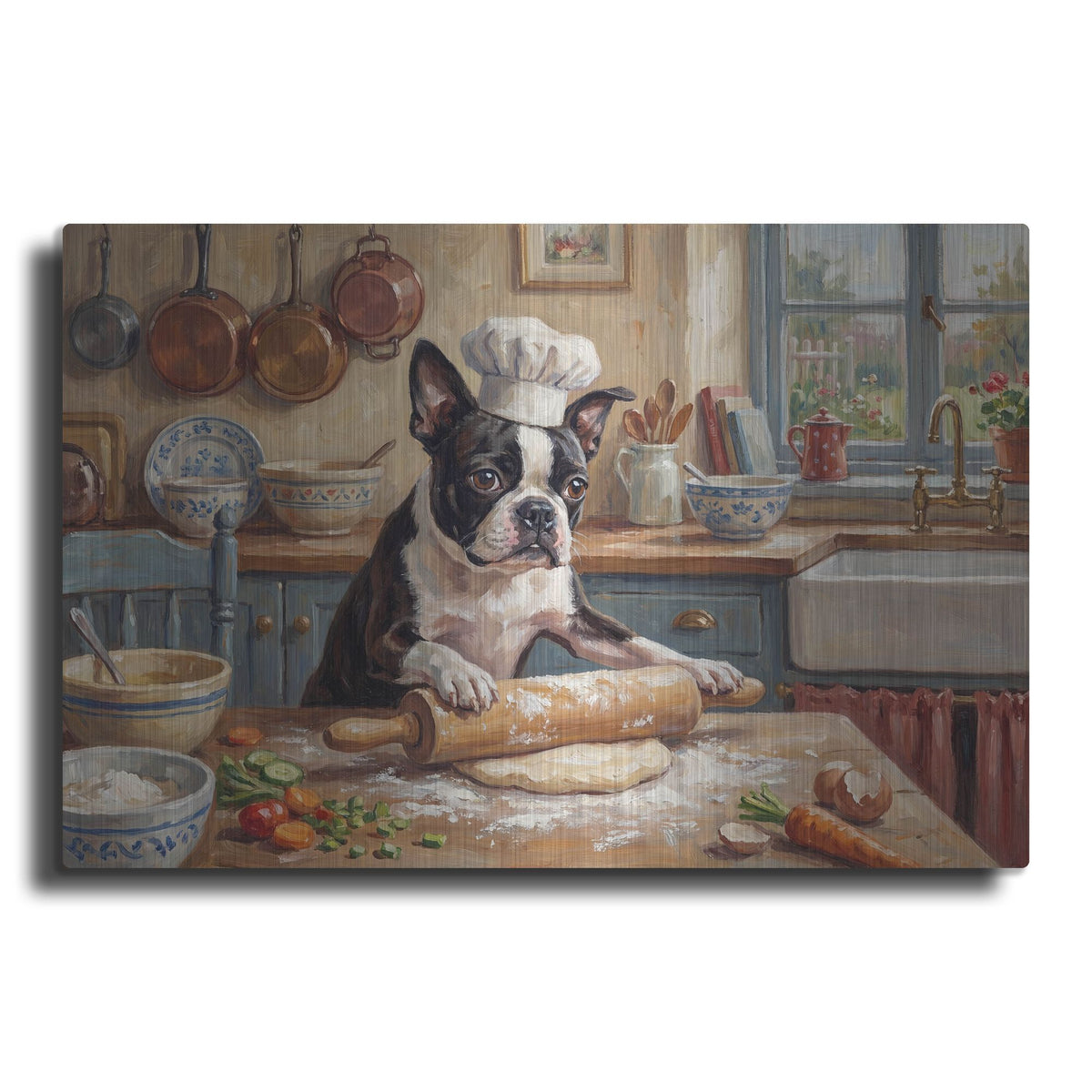 'Boston Terrier In The Kitchen' by Rich Monet Metal Wall Art