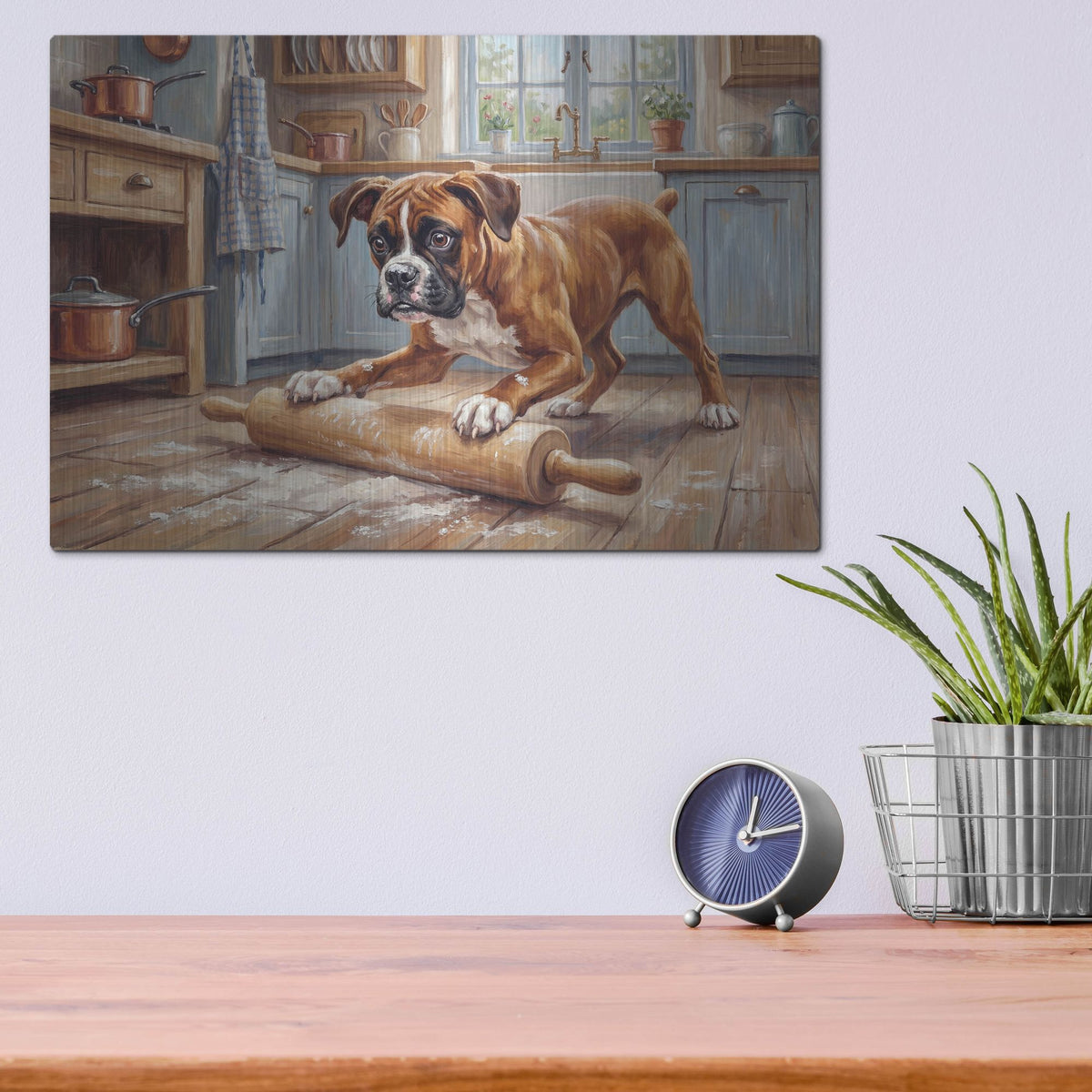 'Boxer In The Kitchen' by Rich Monet Metal Wall Art