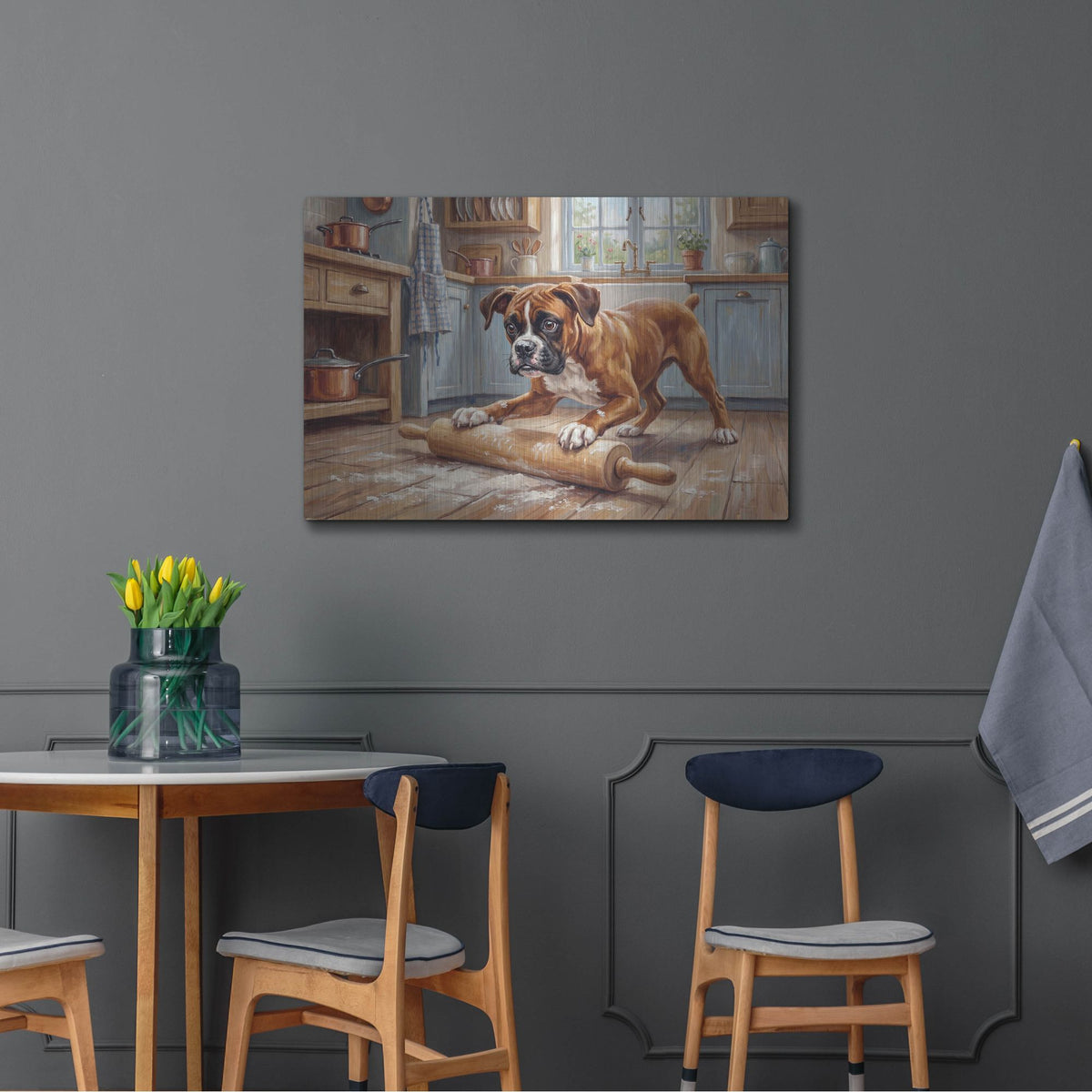 'Boxer In The Kitchen' by Rich Monet Metal Wall Art