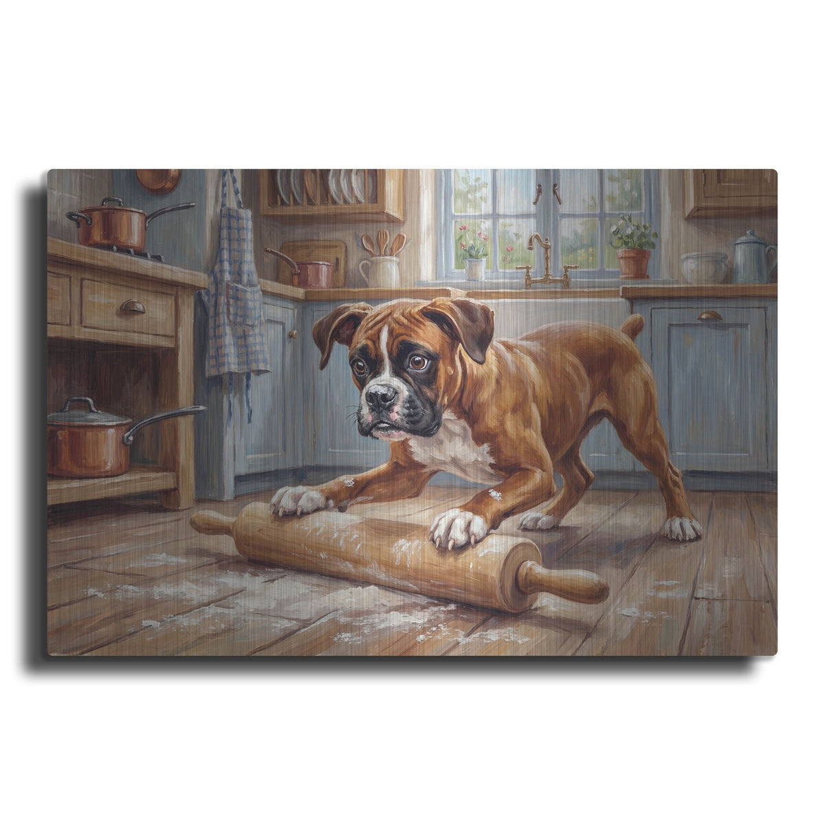 'Boxer In The Kitchen' by Rich Monet Metal Wall Art