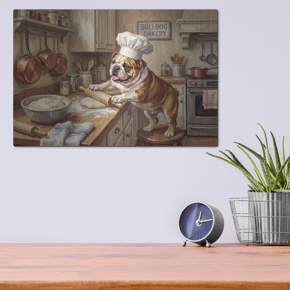 'Bulldog In The Kitchen' by Rich Monet Metal Wall Art