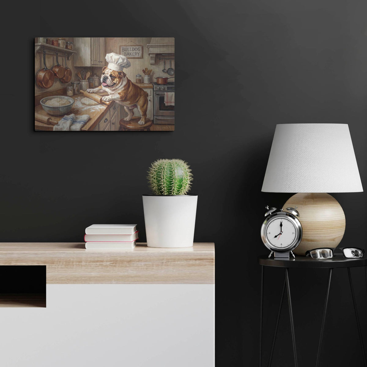 'Bulldog In The Kitchen' by Rich Monet Metal Wall Art