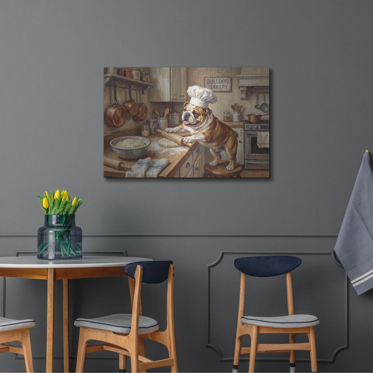 'Bulldog In The Kitchen' by Rich Monet Metal Wall Art