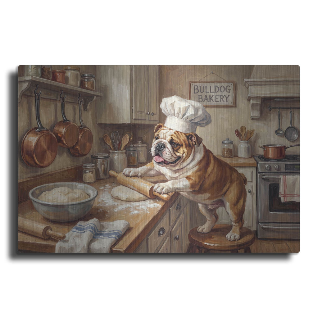 'Bulldog In The Kitchen' by Rich Monet Metal Wall Art