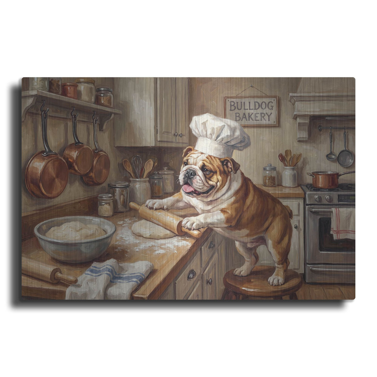 'Bulldog In The Kitchen' by Rich Monet Metal Wall Art