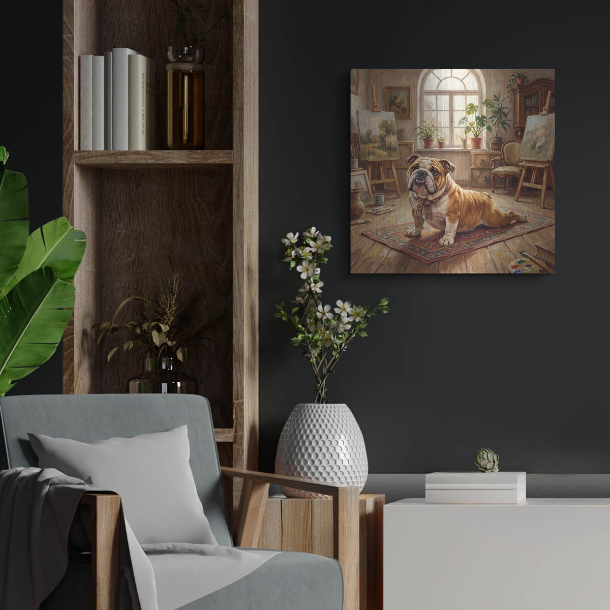 'Bulldog Yoga Cobra Pose' by Rich Monet Metal Wall Art