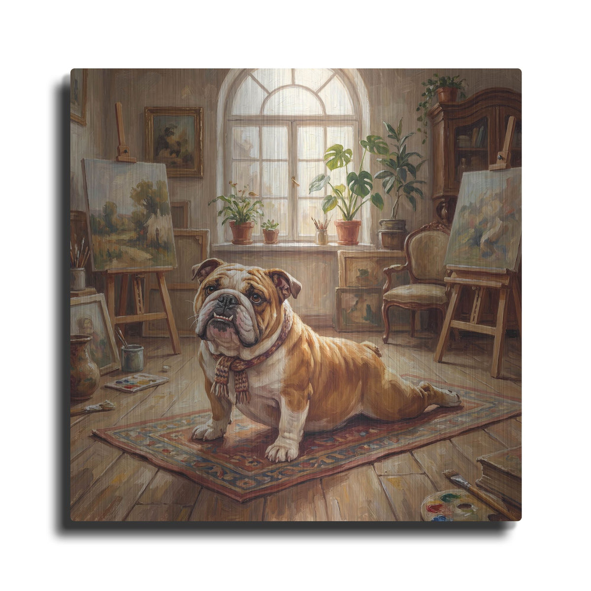 'Bulldog Yoga Cobra Pose' by Rich Monet Metal Wall Art