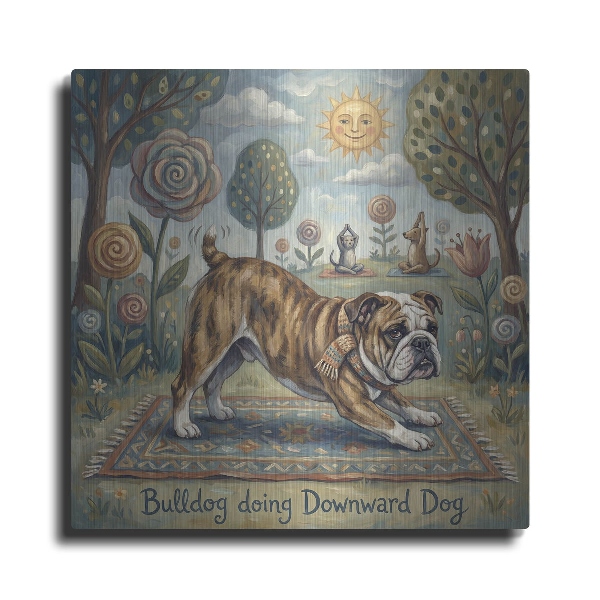'Bulldog Yoga Downward Dog' by Rich Monet Metal Wall Art