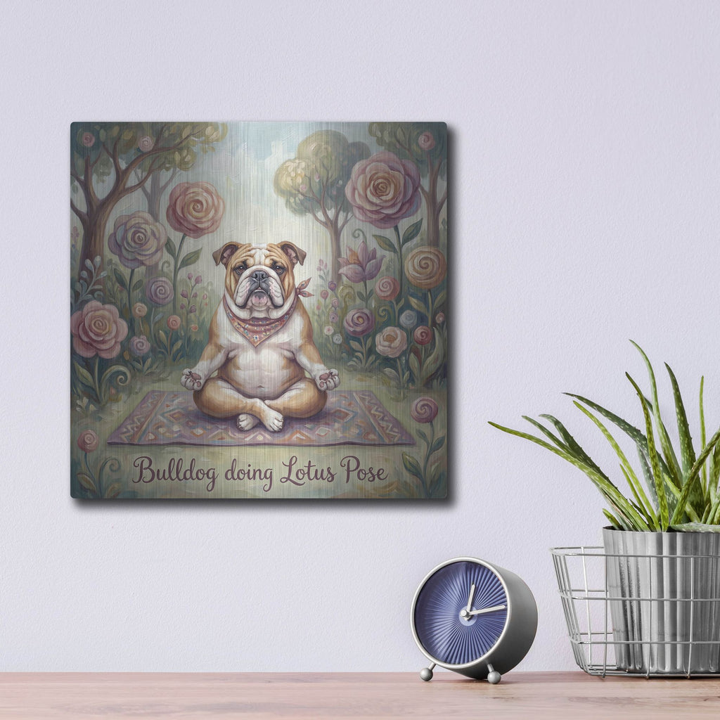 'Bulldog Yoga Lotu Pose' by Rich Monet Metal Wall Art