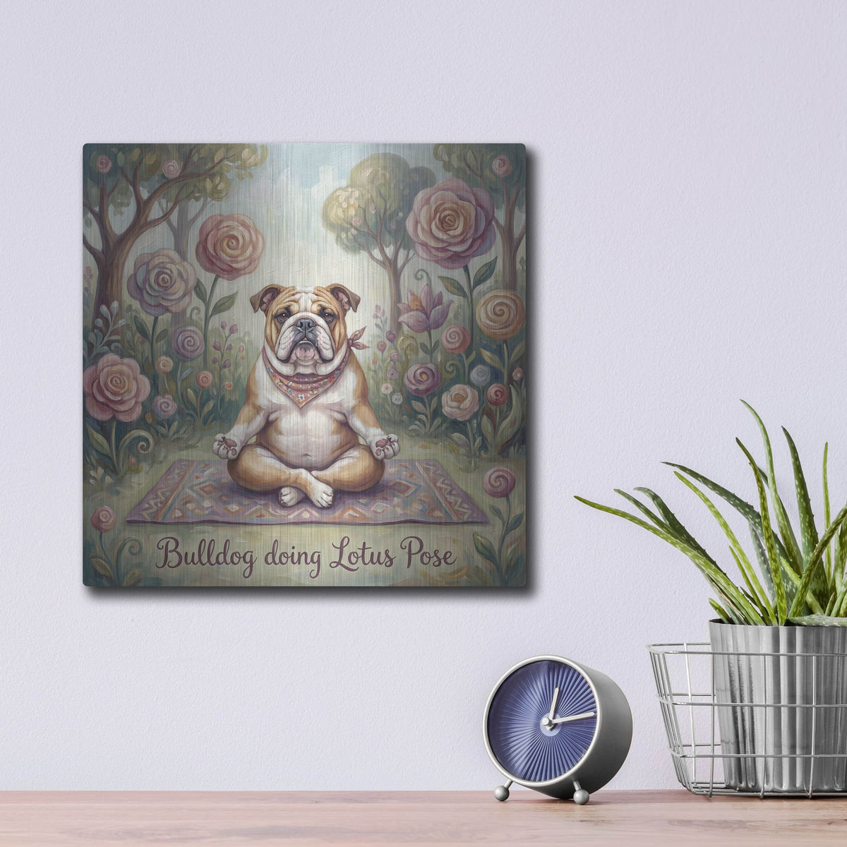 'Bulldog Yoga Lotu Pose' by Rich Monet Metal Wall Art