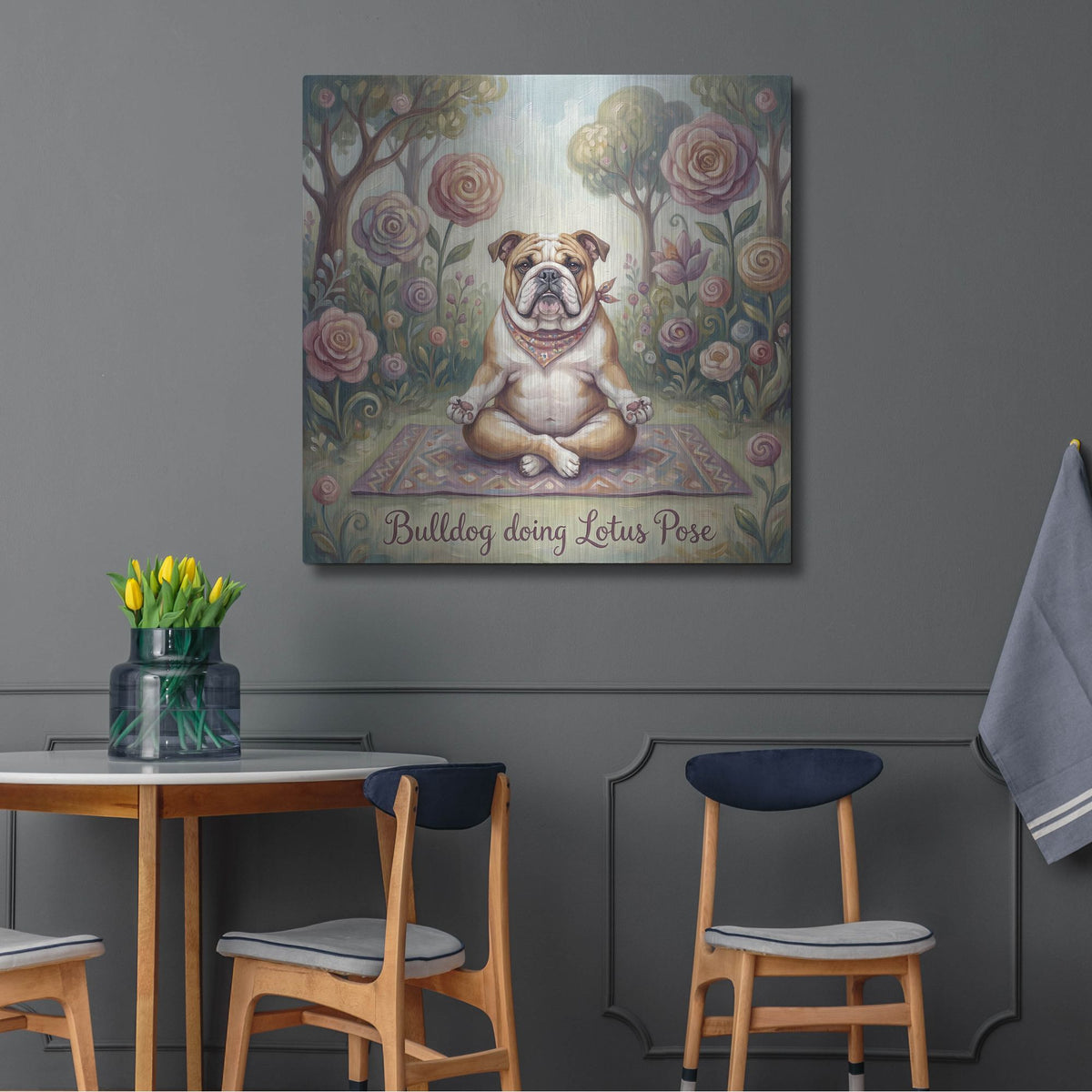 'Bulldog Yoga Lotu Pose' by Rich Monet Metal Wall Art