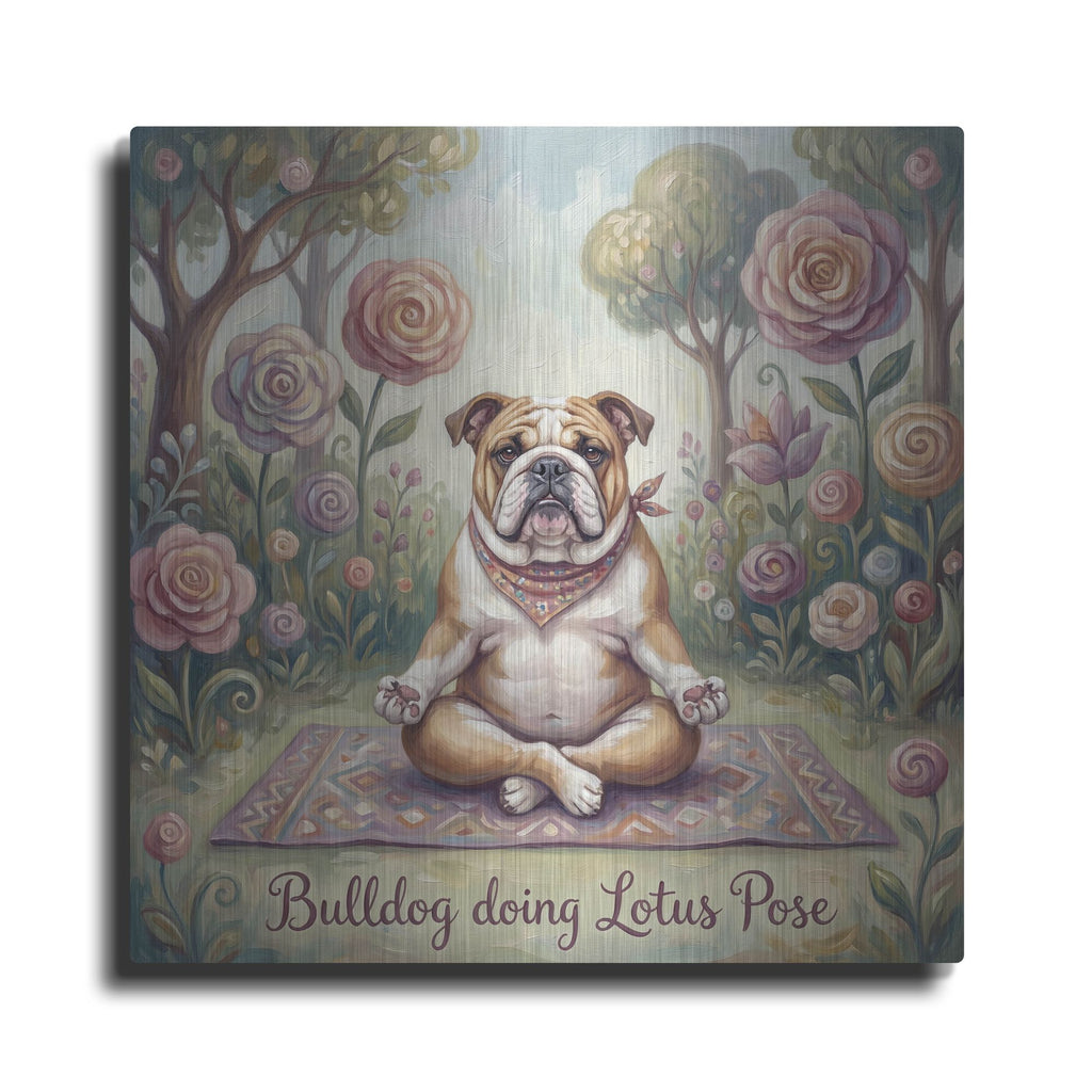 'Bulldog Yoga Lotu Pose' by Rich Monet Metal Wall Art