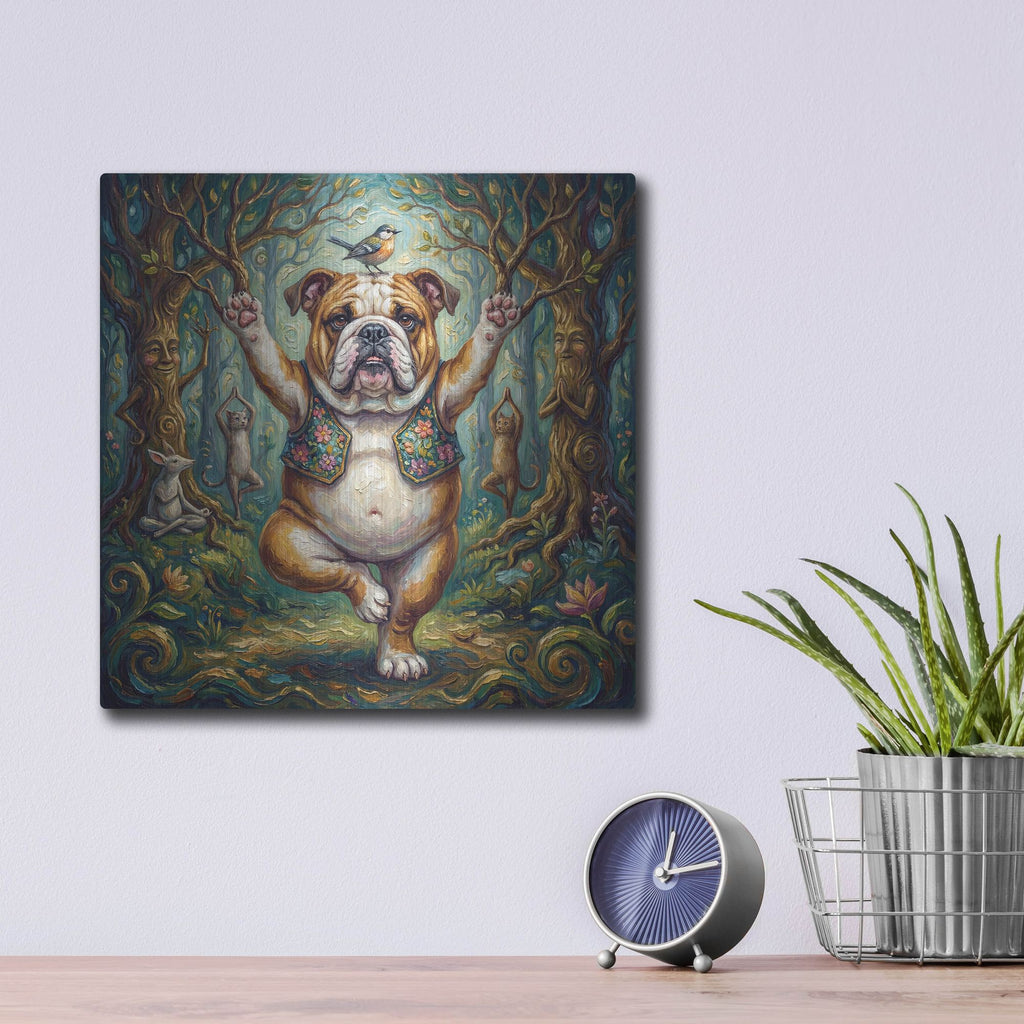 'Bulldog Yoga Tree Pose' by Rich Monet Metal Wall Art