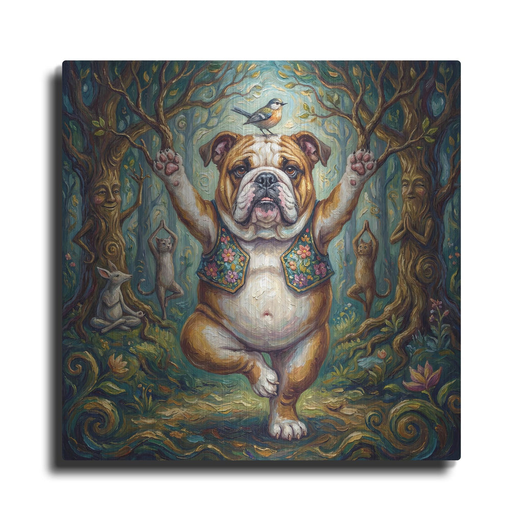 'Bulldog Yoga Tree Pose' by Rich Monet Metal Wall Art