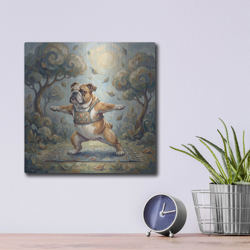 'Bulldog Yoga Warrior Pose' by Rich Monet Metal Wall Art