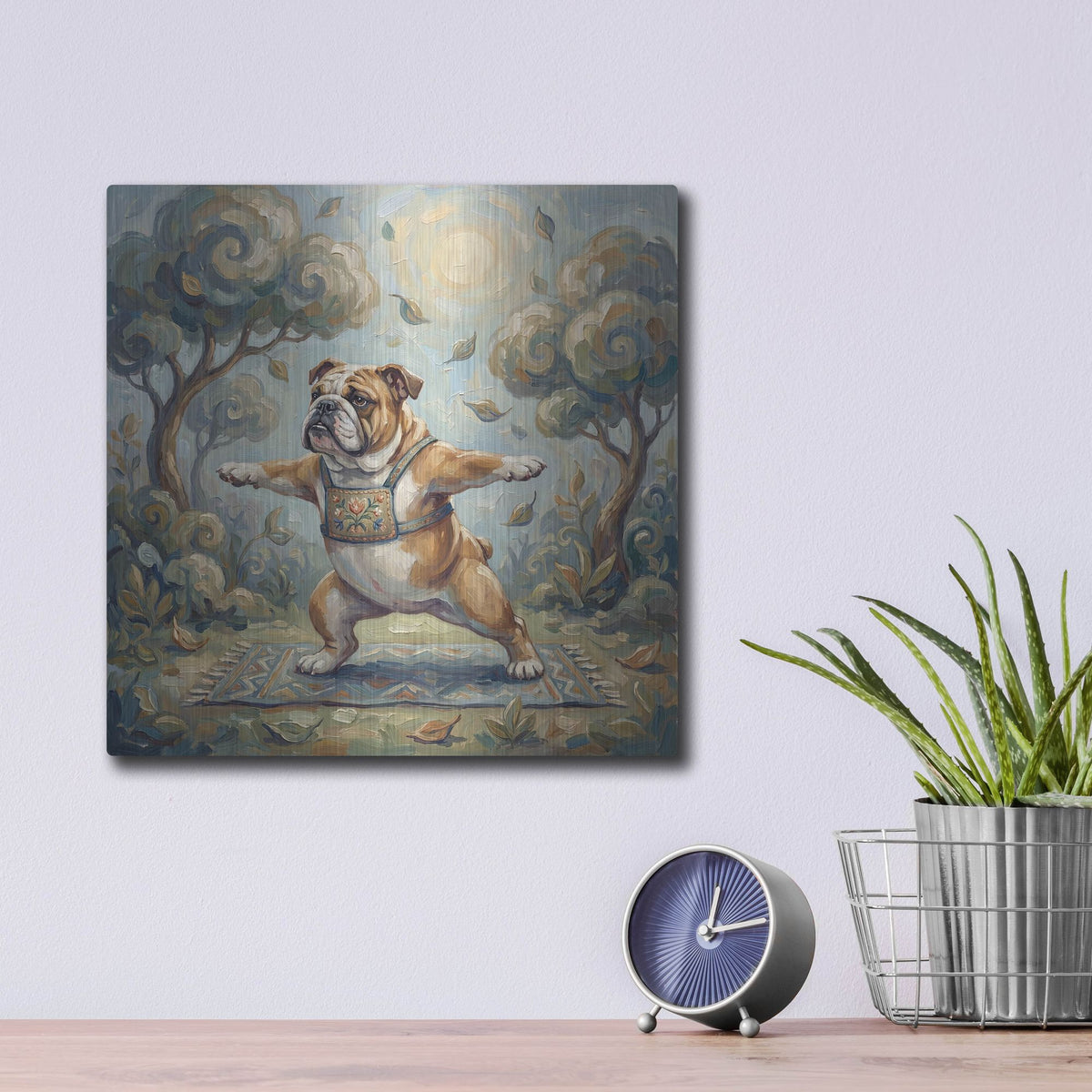'Bulldog Yoga Warrior Pose' by Rich Monet Metal Wall Art