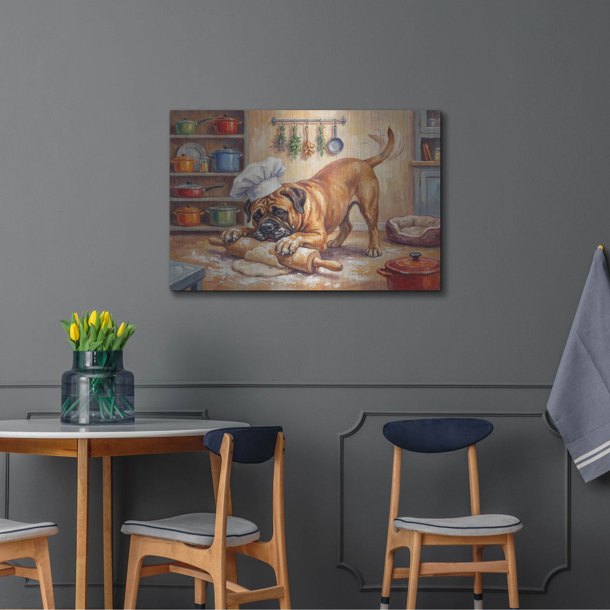 'Bullmastiff In The Kitchen' by Rich Monet Metal Wall Art