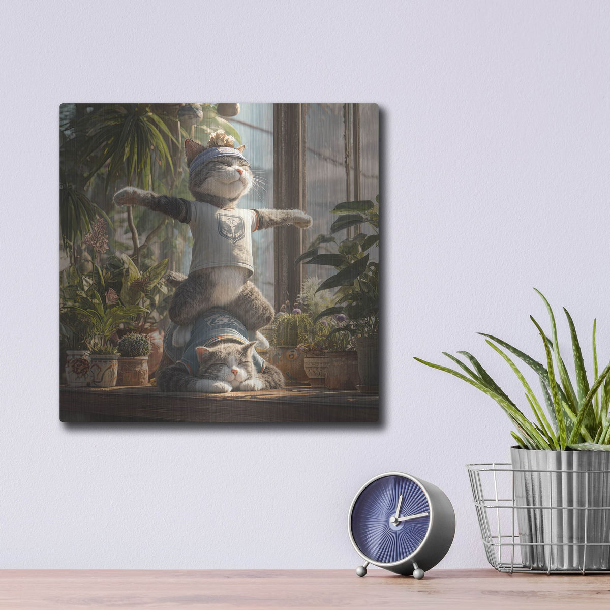 'Cat Team Yoga' by Rich Monet Metal Wall Art