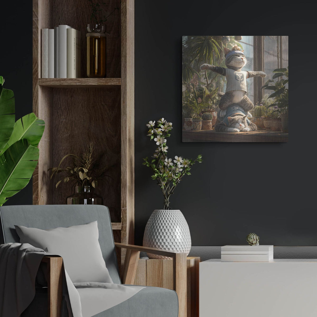 'Cat Team Yoga' by Rich Monet Metal Wall Art
