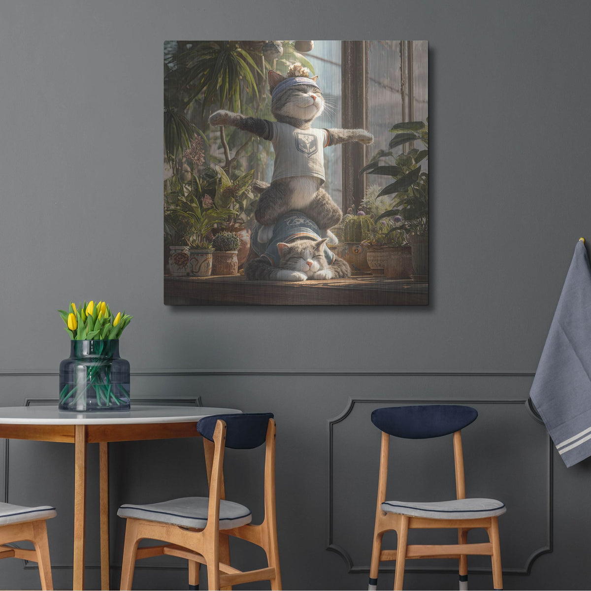 'Cat Team Yoga' by Rich Monet Metal Wall Art