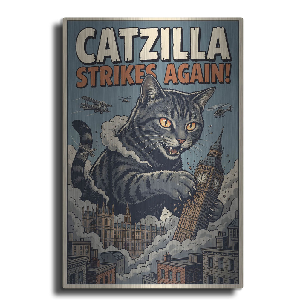 'Catzilla In London' by Rich Monet Metal Wall Art